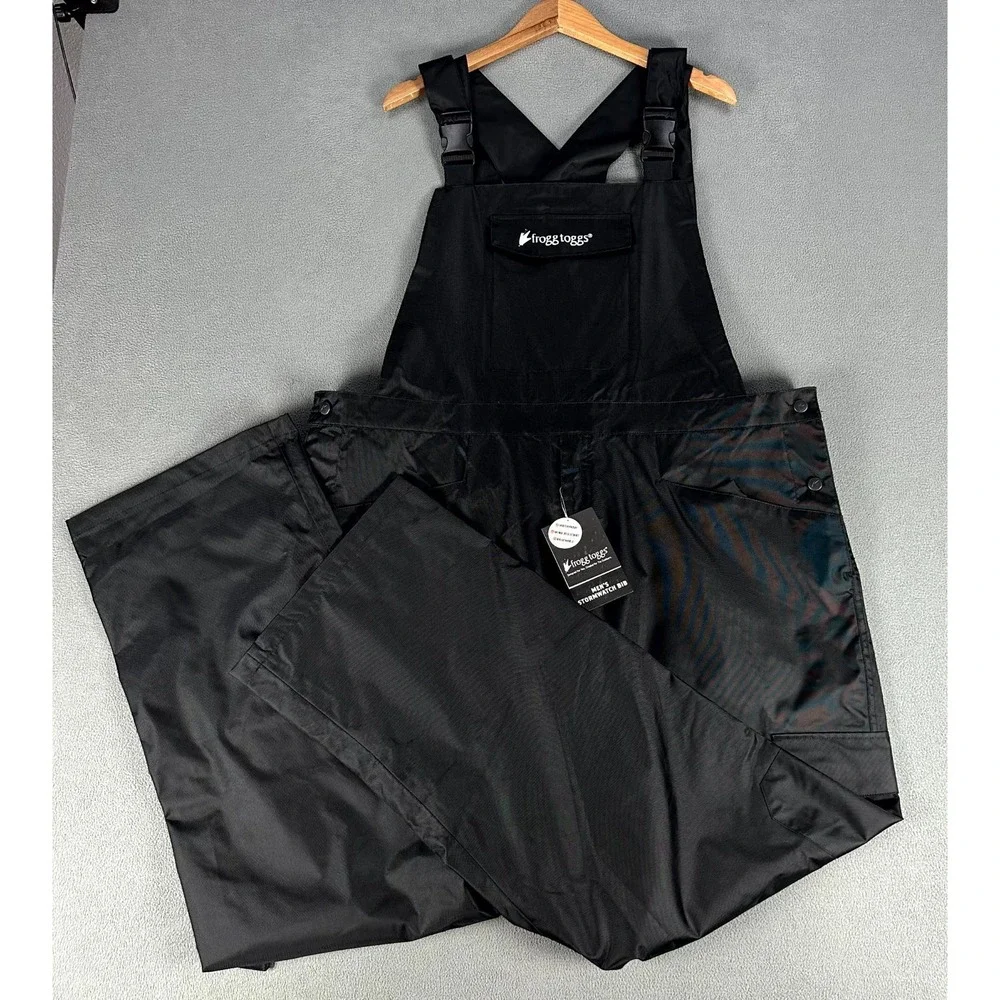 Frogg Toggs Bibbs Overalls Mens 2XL Black StormWatch Waterproof Breathable New - Picture 2 of 13